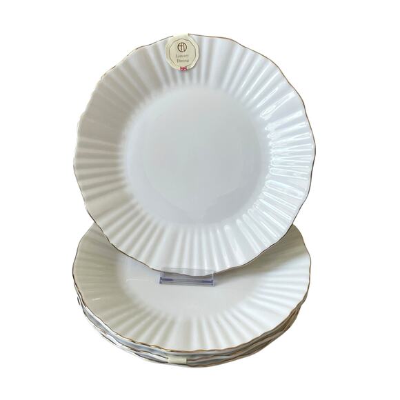 Eaton Fine Dining Porcelain Dinner Plates 11in Set of 4 Aubrey White Gold Trim - Picture 8 of 10